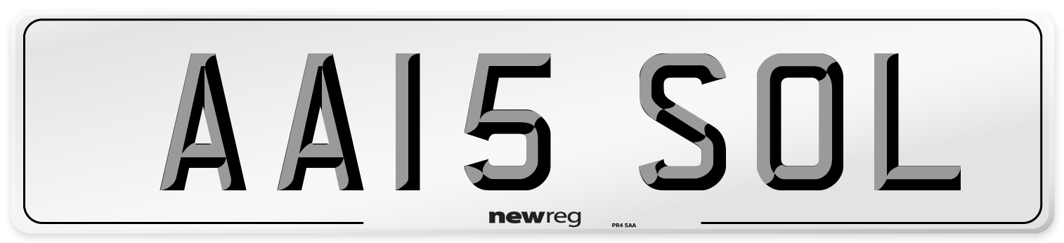 AA15 SOL Number Plate from New Reg